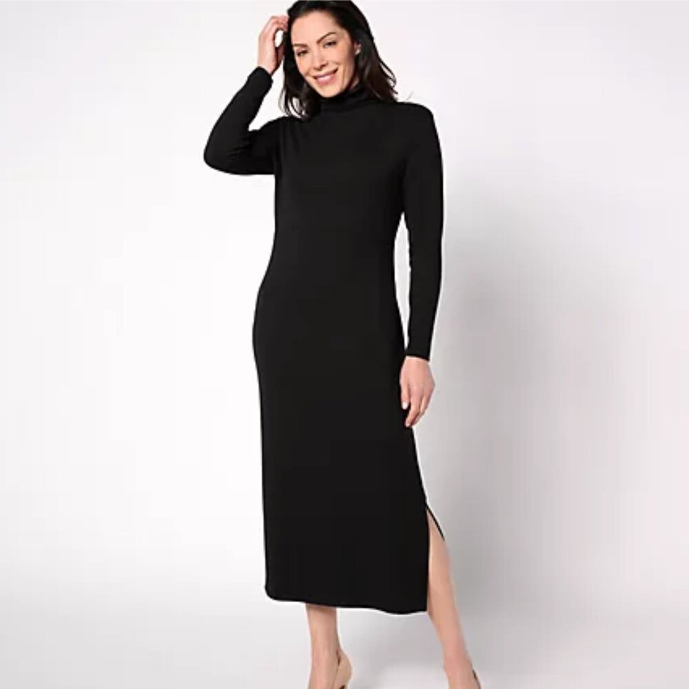 Women with Control Regular Finespun Jersey Tummy Control Midi Dress Black 1X $71